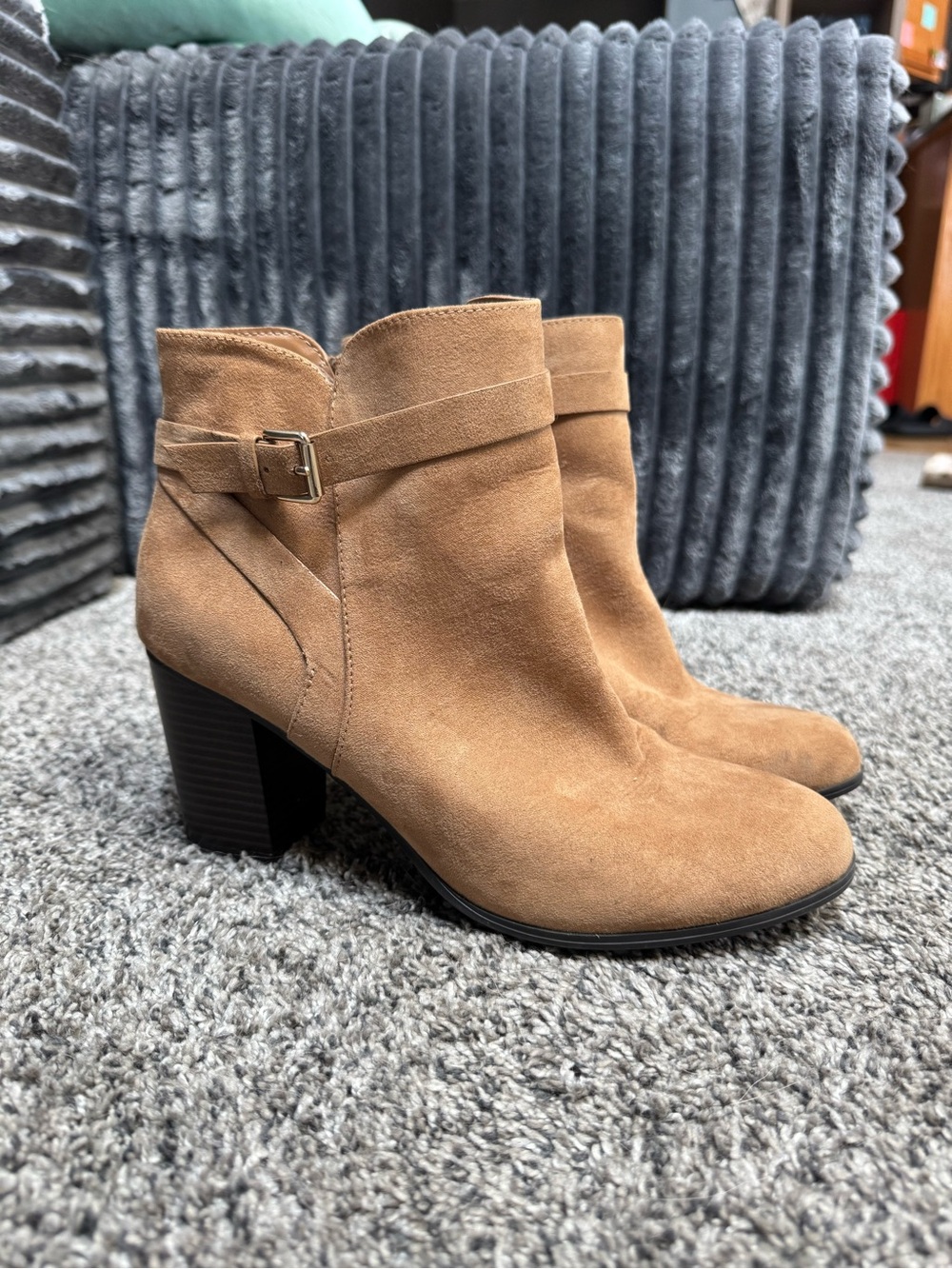 LC Lauren Conrad Tan Suede Ankle Booties with Block Heel